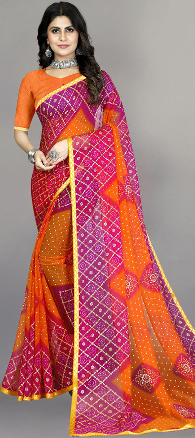 Orange- Pink Pure Katan Silk Banarasi Handloom Saree