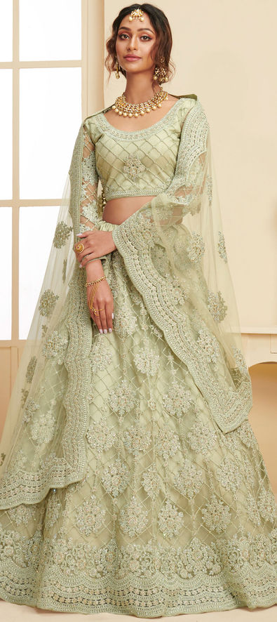 Buy Pastel Green Lehenga Choli In Raw Silk With Hand Embroidery And Full  Sleeves Organza Jacket