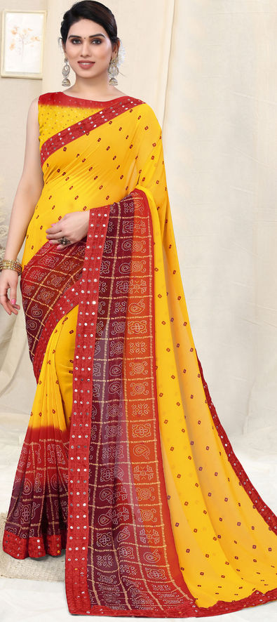 Inddus Yellow White Embroidered Net Saree– Inddus.in