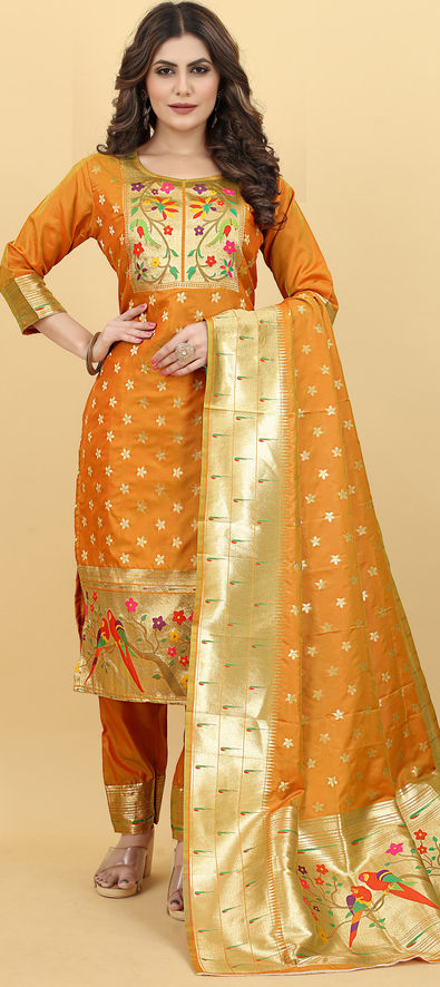 Buy Slub Cotton Fabric Orange Color Salwar Suit Material at Amazon.in