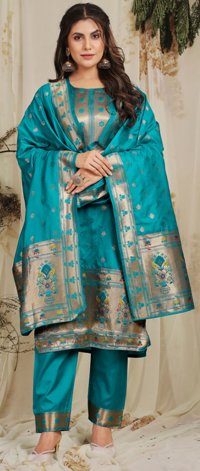 Popular $39 - $52 - Grey Engagement Churidar Tussar Silk Abstract Print  Salwar Kameez and Grey Engagement Churidar Tussar Silk Abstract Print  Salwar Suit Online Shopping