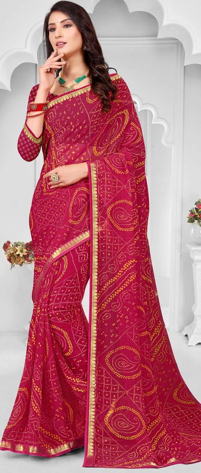 Exquisite Red Color Brasso Printed Work Casual Party Wear Saree Blouse  -2223137310