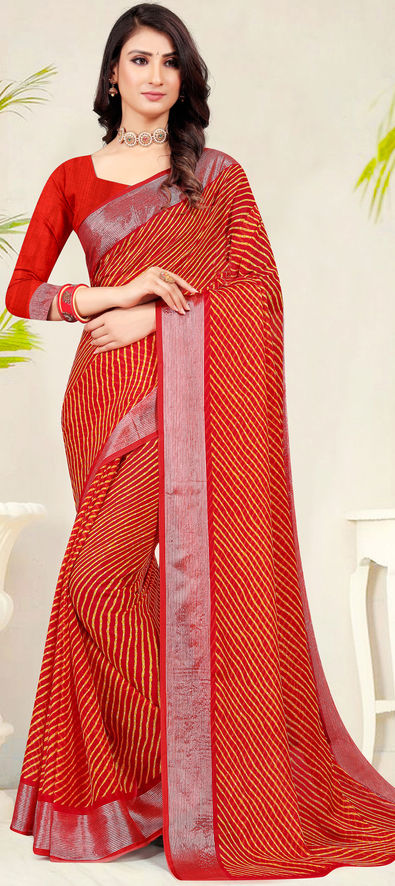 Buy Party Wear Red Vichitra Silk Zari Work Fancy Saree Online