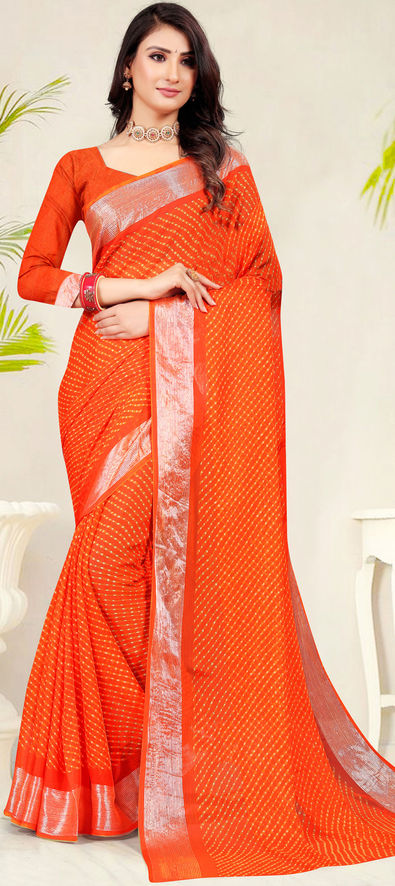 Buy Orange georgette sequins party wear saree at fealdeal.com