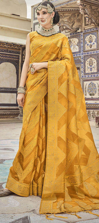 Party Wear, Traditional Yellow color Banarasi Silk, Silk fabric Saree :  1895497