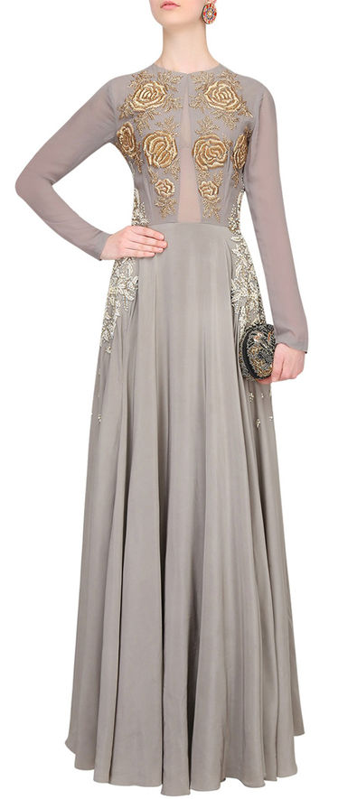 Designer, Reception Black and Grey color Georgette fabric Gown : 1879997