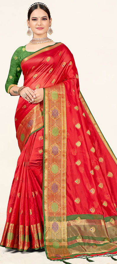 Red Color Vichitra Silk Party Wear Saree