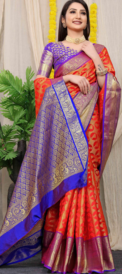 Blue Banarasi Silk Saree In Woven Work 4947SR05