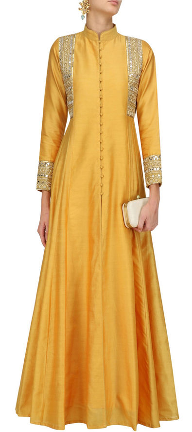 Buy Yellow Readymade Designer Gown Online