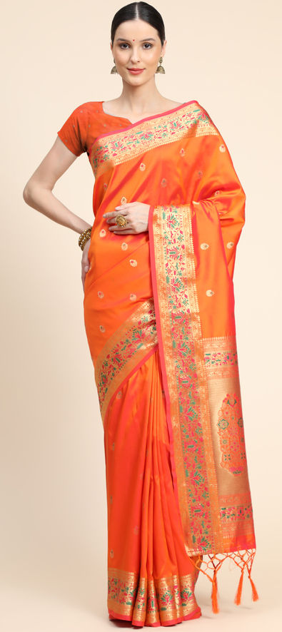 Jaipuri Leriyah Orange Party Wear Saree