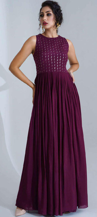 Buy Full Length Long Women's Ethnic Gown Free Size (Semi Stitched) (Maroon)  at Amazon.in