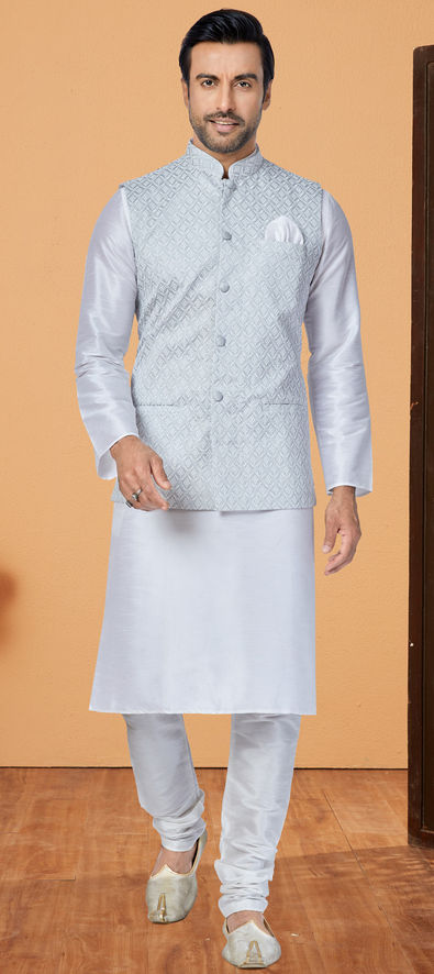 Blue Kantha Cotton Nehru Jacket with Cotton Kurta Pajama Set –  folkcultureclothing