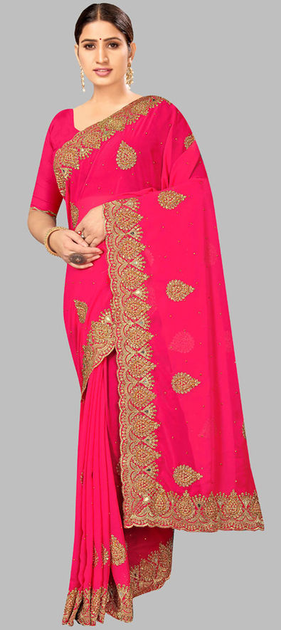 Festive, Reception Pink and Majenta color Georgette fabric Saree : 1906690