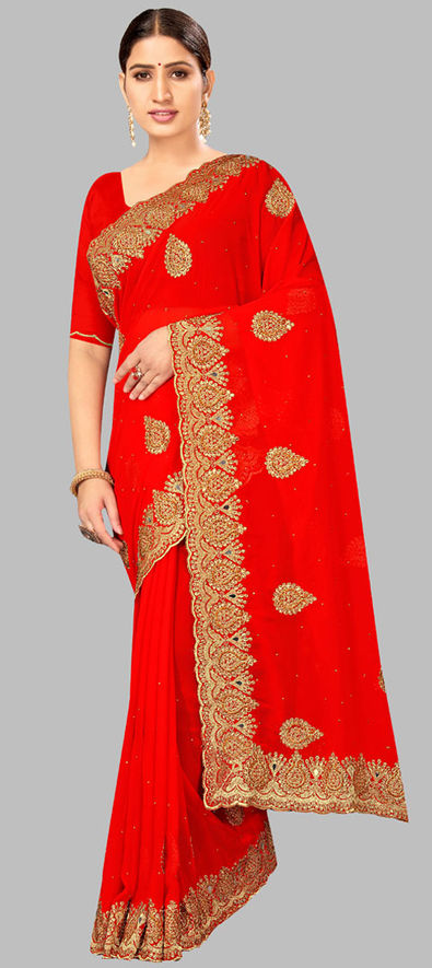 Buy Tantalizing Red Woven Silk Engagement Wear Saree - Zeel Clothing