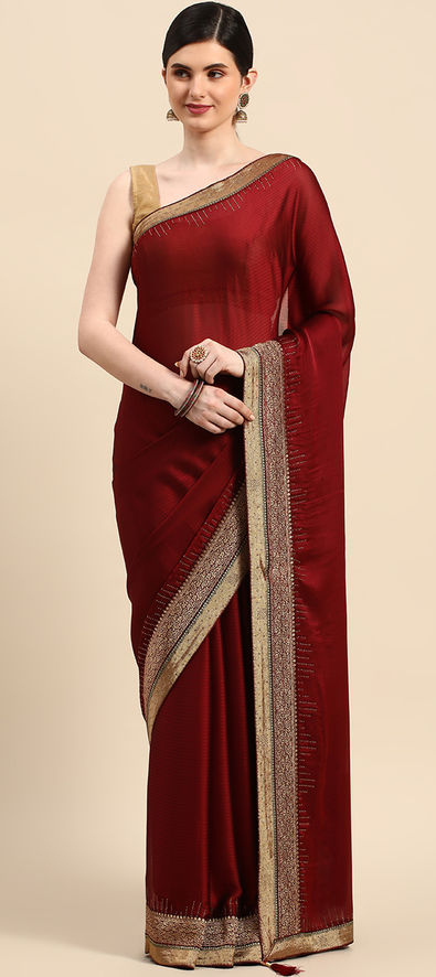 Purple & Maroon Designer Embroidered Silk Party Wear Saree | Saira's  Boutique