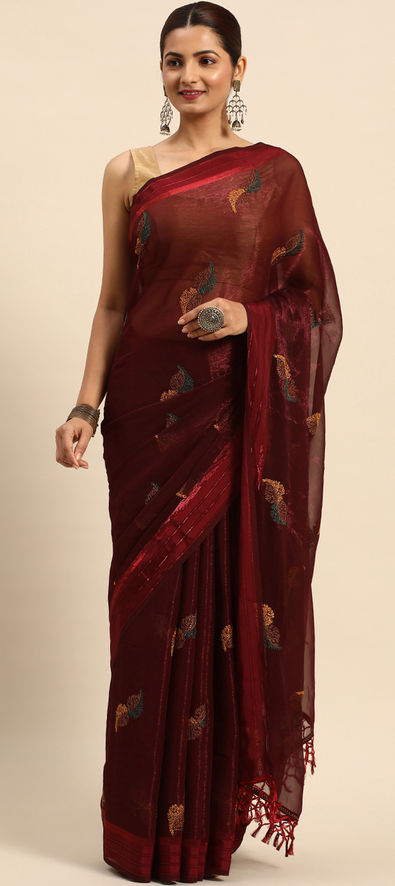 New Party Wear Stylish Fancy Maroon Saree - VootMart.com