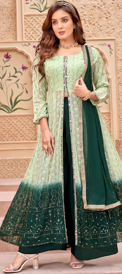 Designer, Engagement, Reception Green color Georgette fabric Salwar Kameez  : 1882214