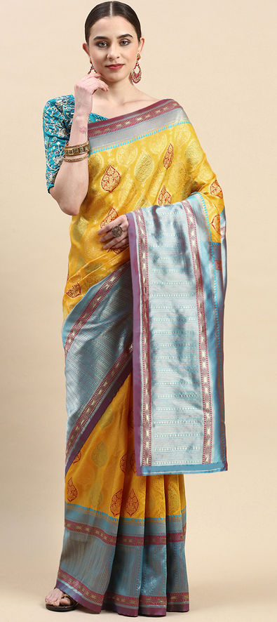 Plain Yellow Aab- Haldi Party Wear Saree, Machine Wash at Rs 699 in Surat