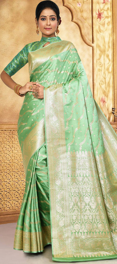 Wedding wear sage green printed saree - G3-WSA52900 | G3fashion.com