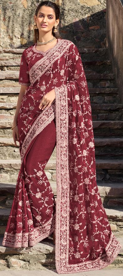 Buy Red Color Shimmer Silk Fabric Saree Online - SREV3282 | Appelle Fashion