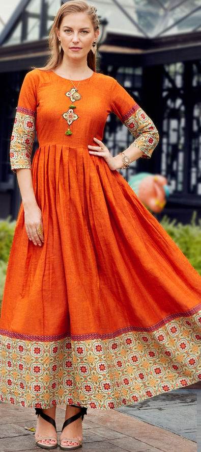 Ready to wear orange gown with banarasi dupatta – YouNari