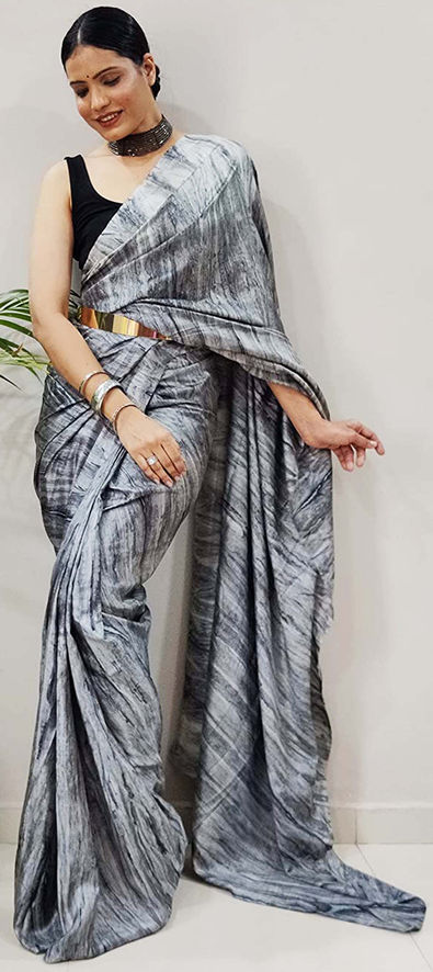 Dark Grey Lycra Festival Wear Saree 161696