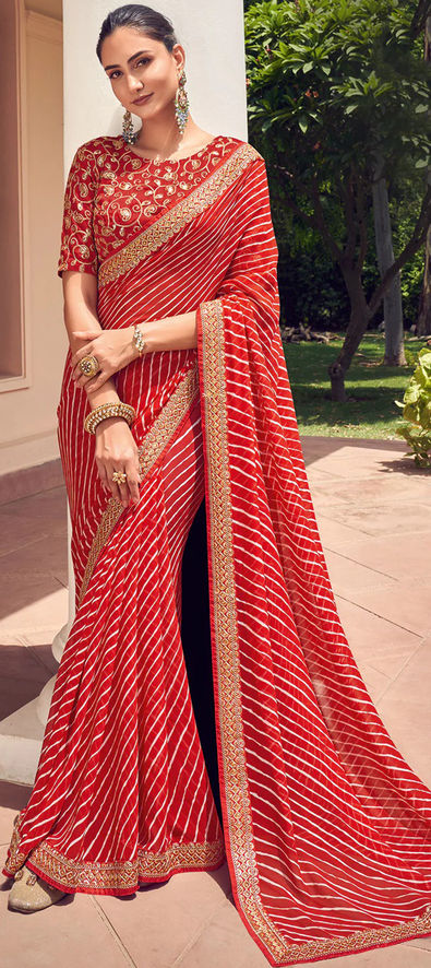 Ready to Wear Saree in Faux Georgette With Embroidery Work 
