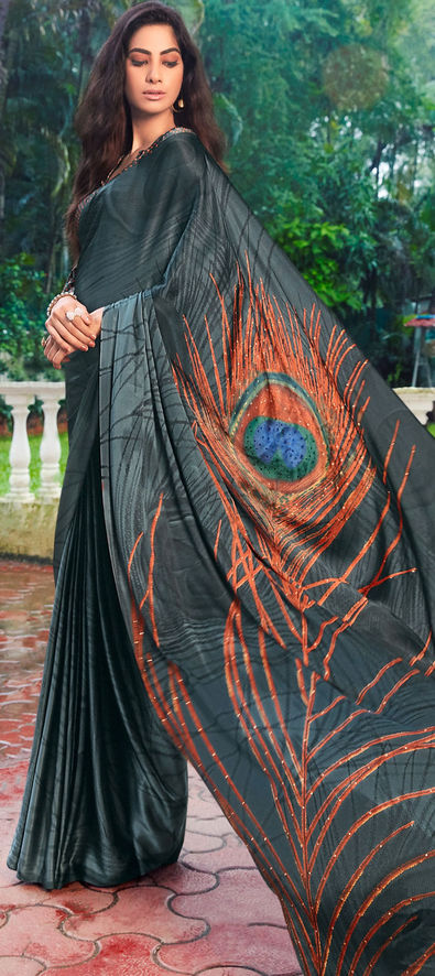 Elegant Peacock Feather Blue Saree