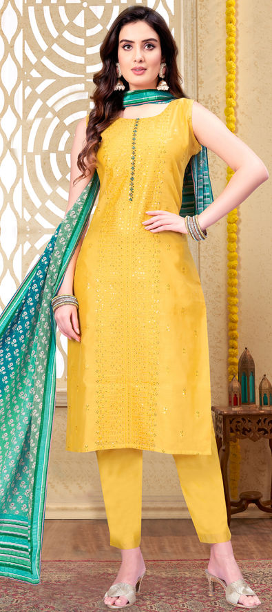 Buy Canary Yellow Georgette Salwar Suit online-Karagiri