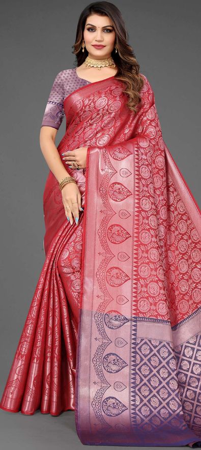 CM - Maroon Colour Lichi Silk Saree