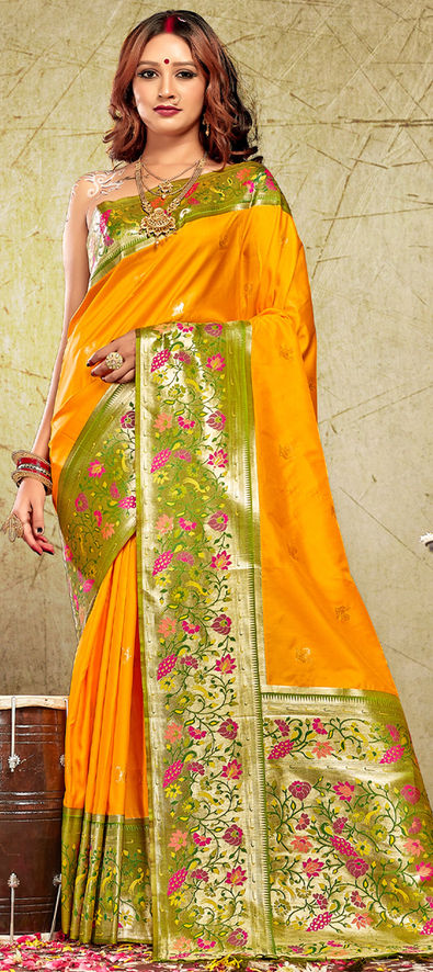 Lassitude Yellow Soft Banarasi Silk Saree With Flattering Bl