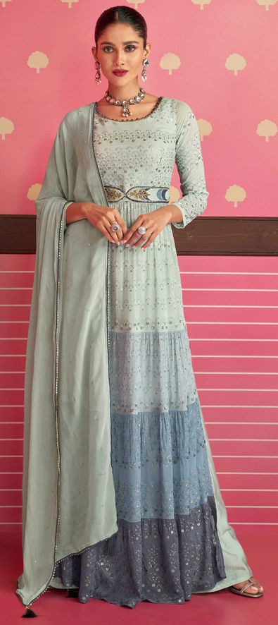 Grey Colour Georgette Fabric Women Salwar Suit.