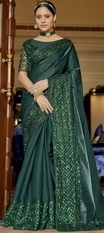 Traditional, Wedding Green color Satin Silk, Silk fabric Saree : 1849732