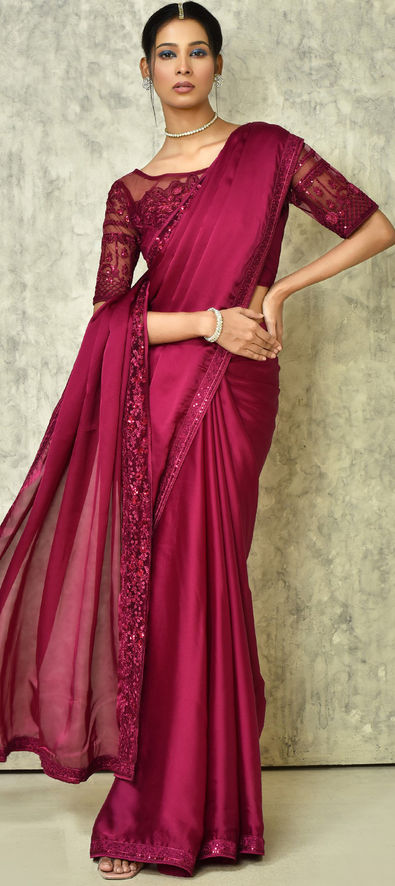 Silk Saree with blouse in Wine colour 1008