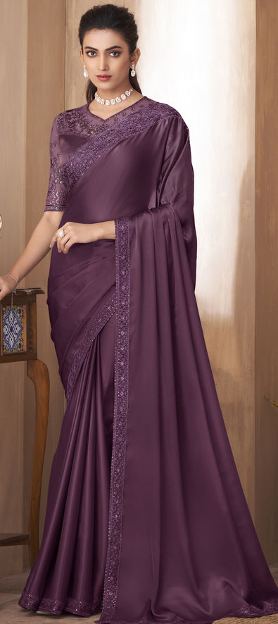 Purple Wedding Chiffon Trendy Saree