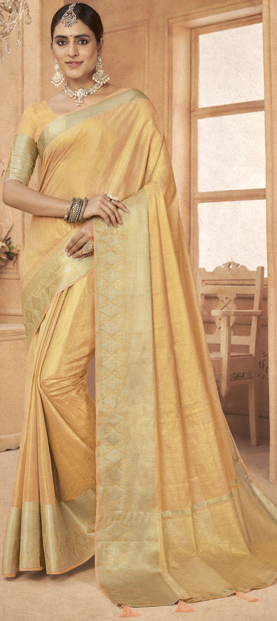 Casual Forest Green & Yellow Yellow Tissue Silk Saree – Shoubhitsfashion