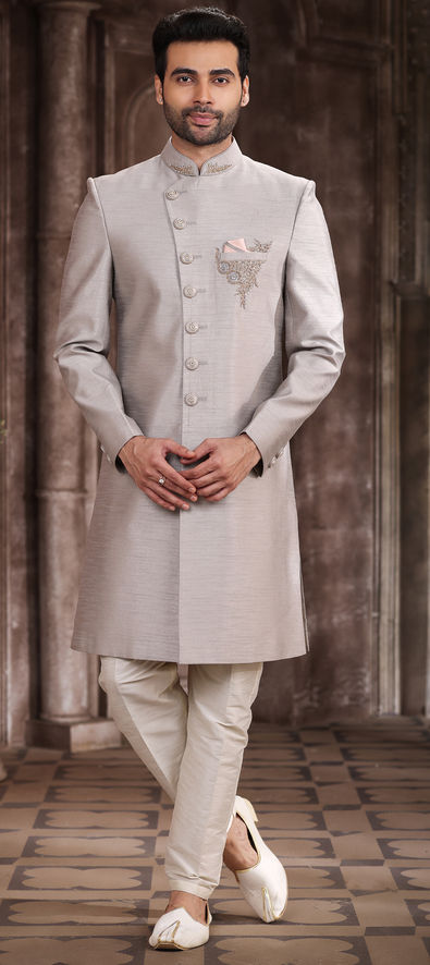 Grey color outlet sherwani