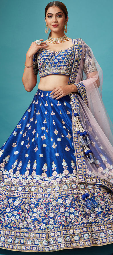 Shop Blue Silk Embroidery Lehenga Choli With Dupatta Wedding Wear Online at  Best Price | Cbazaar
