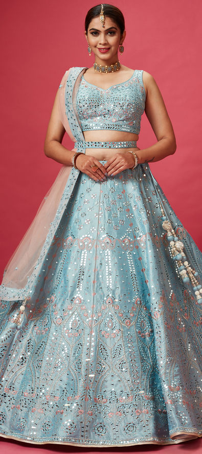 Aqua Blue Wedding Trendy Lehenga Choli buy online - Lehenga Choli