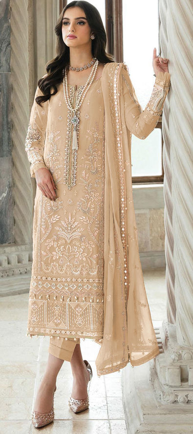 Party Wear Beige and Brown color Faux Georgette fabric Salwar