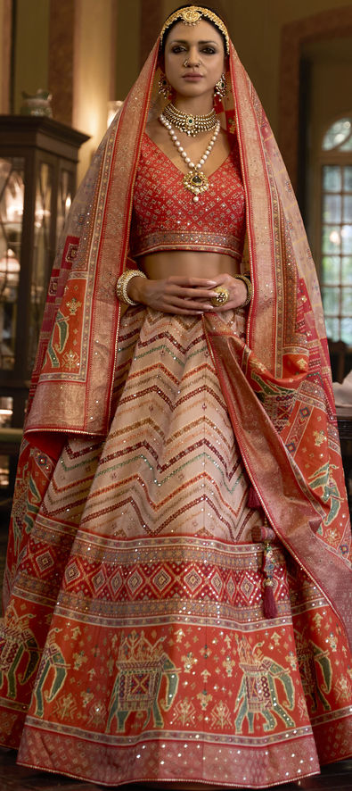 Bridal, Designer, Wedding Multicolor color Silk fabric Ready to