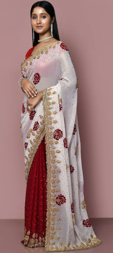 White & Chilly Red Bridal Elegance Kanchipuram Handwoven Silk Saree SS –  Capell Haute Couture