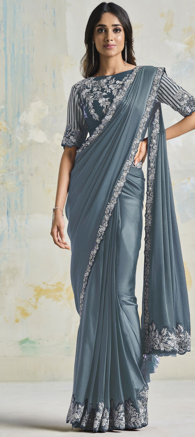 Buy Grey Color Bollywood Sarees Online | Zeel Clothing | Color: Grey