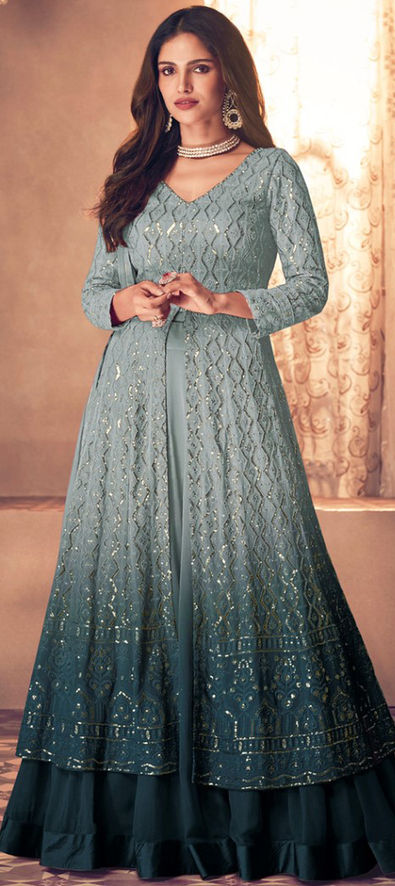 Buy Blue Organza Embroidered Dori And Swarovski V Azul Bridal Lehenga Set  For Women by Archana Kochhar Online at Aza Fashions.