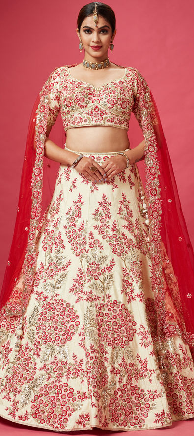 Shop Red N Cream Art Silk Embroidered A Line Lehenga Wedding Wear Online at  Best Price | Cbazaar