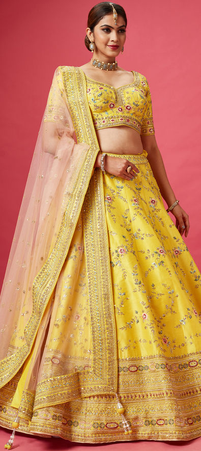 Yellow Bridal Lehenga Choli for Indian Wedding and Party Wear Heavy Silk  With Embroidery Work for Women and Girls Gift, Handmade. - Etsy