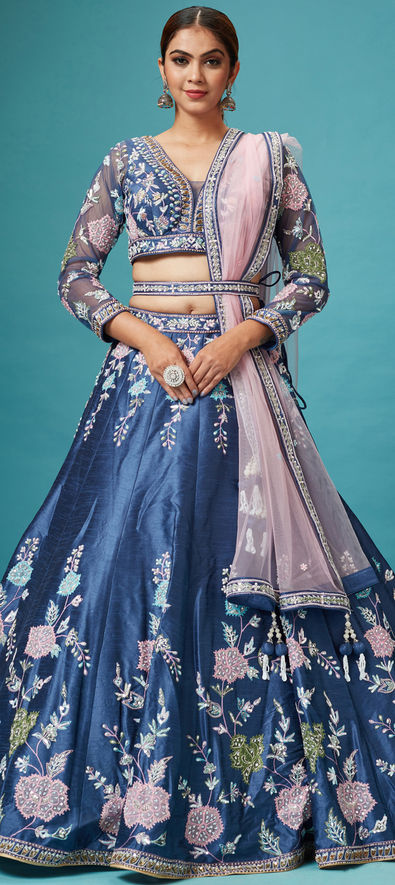 Mirror Sky Blue Lehenga Choli Wedding Wear Lengha Skirt Top Sari Valentine  Dress | eBay