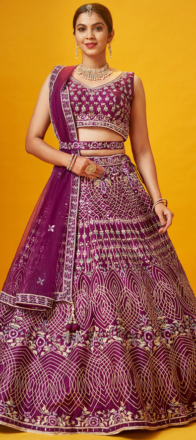 Wedding Lehenga Choli Purple with Embroidered Organza - LC4671