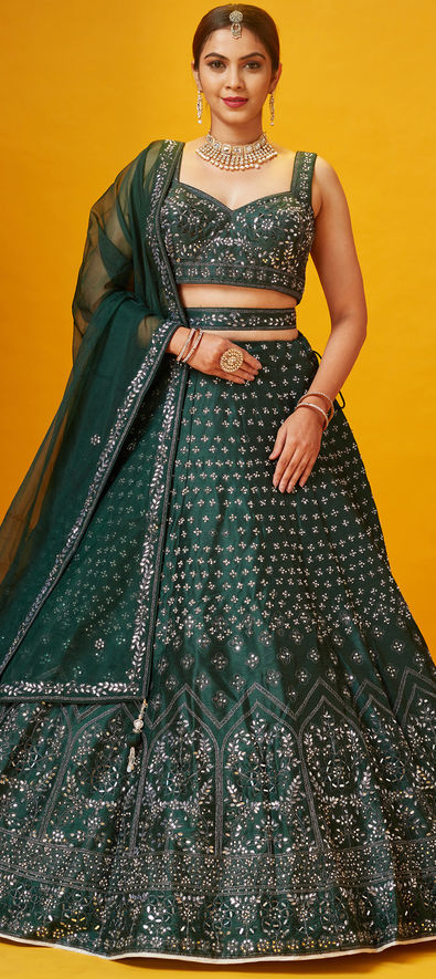 Designer Green And REd color lehenga choli with Patola Print and foil