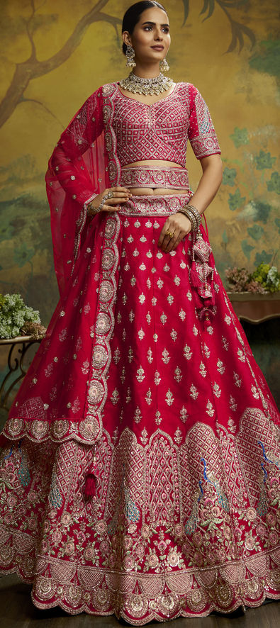 Designer, Reception, Wedding Blue, Pink and Majenta color Art Silk fabric  Lehenga : 1851354